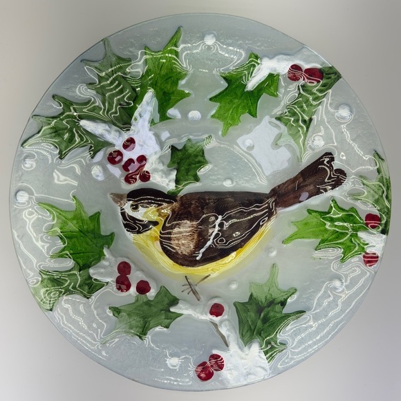 Hand Painted Holiday Chickadee Bowl - Picture 1 of 6